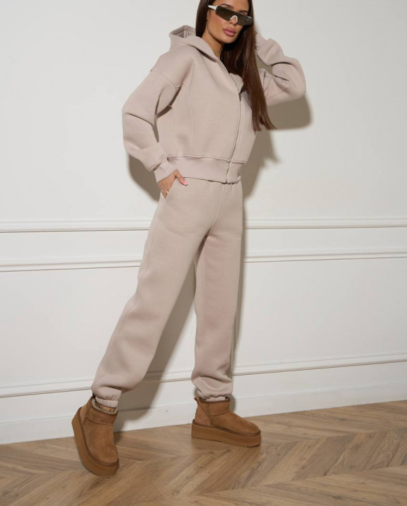 0705 спортивний костюм на флісі кофта на блискавці з капюшоном зі штанами на резинці